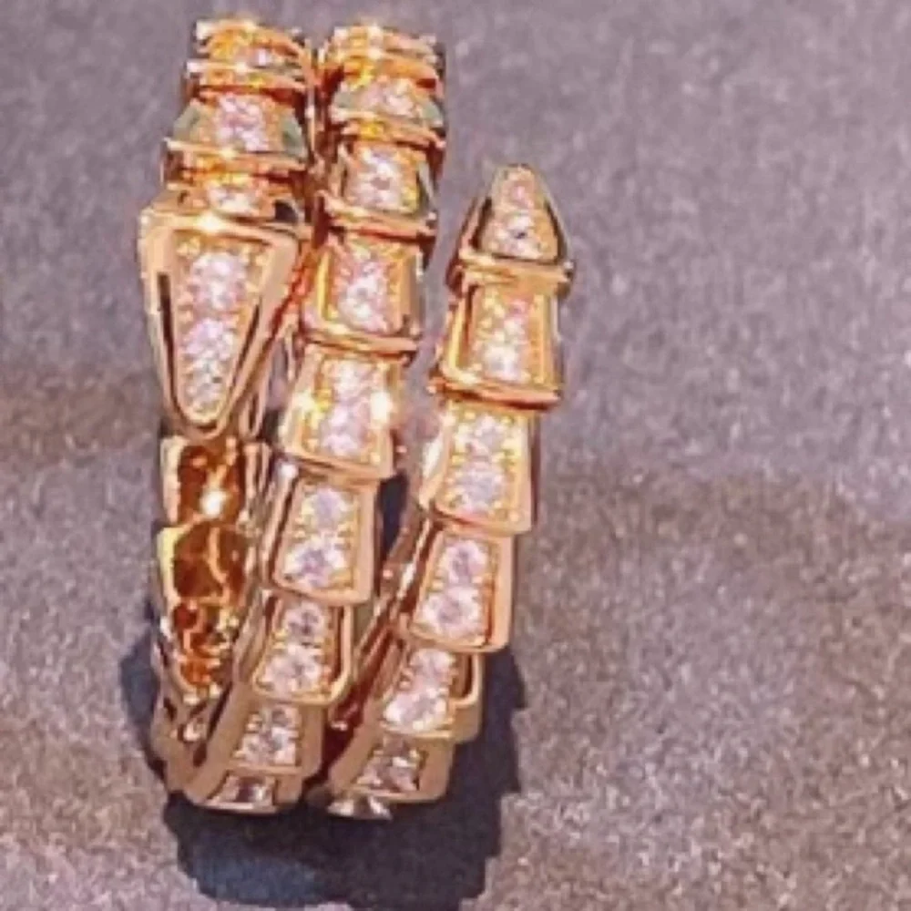 Bulgari Gold and Clear Crystal Serpentine Wrap Ring